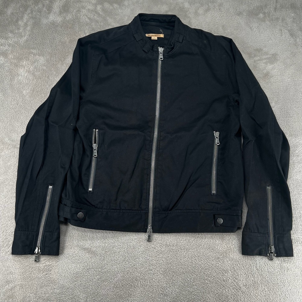 John Varvatos USA Mens Cafe Racer Jacket Large Black Preowned Cotton Poplin